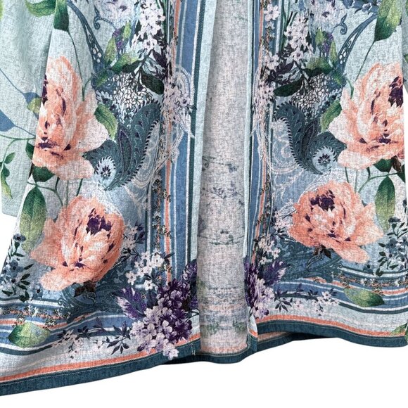 CHICO'S Floral Top Light Cardigan Jacket Size Small (Chicos 0) Blue Lilacs Sheer - Picture 6 of 10